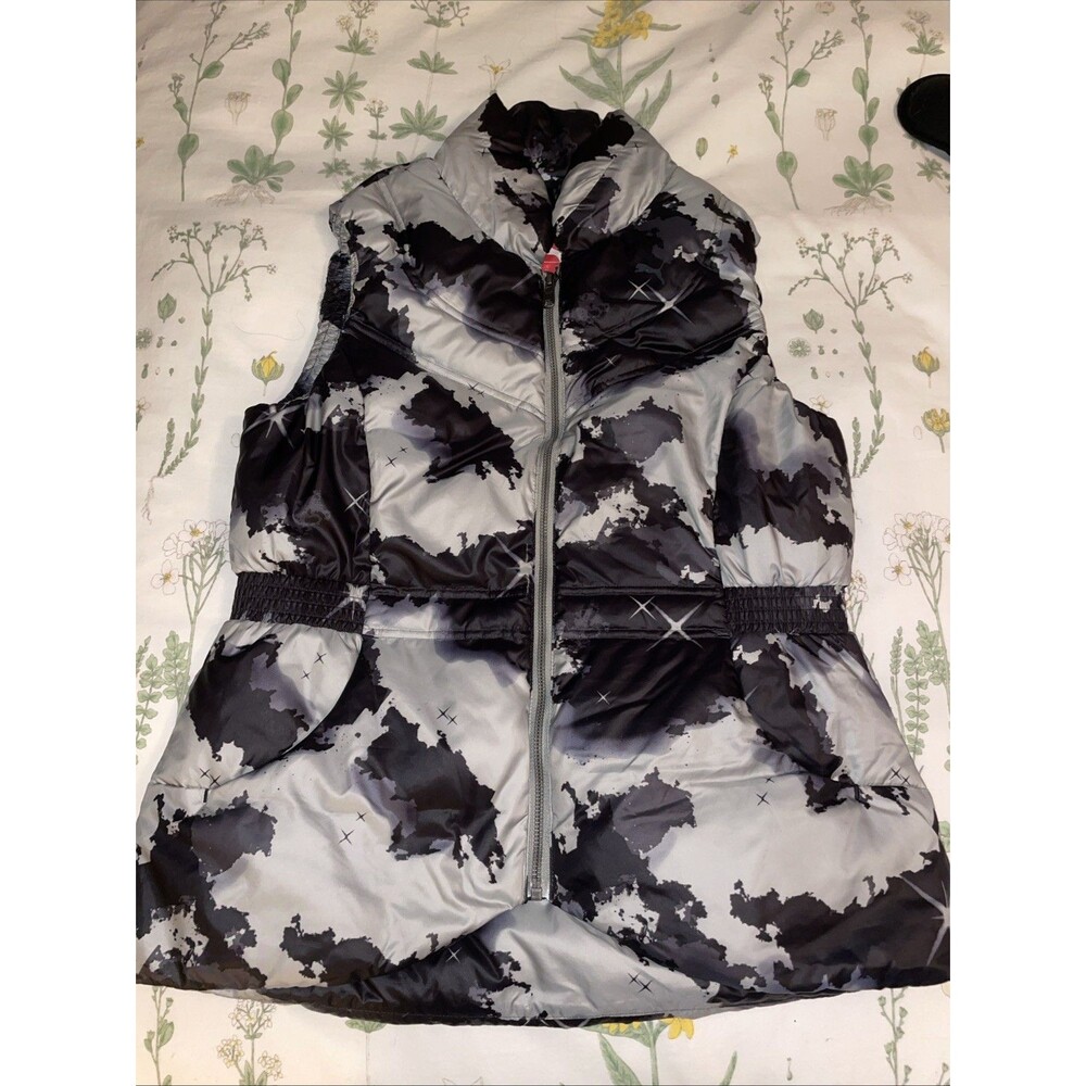 Women's Large Puma Quilted Puffer Vest Grey Black Large Full Zip Rushed EUC